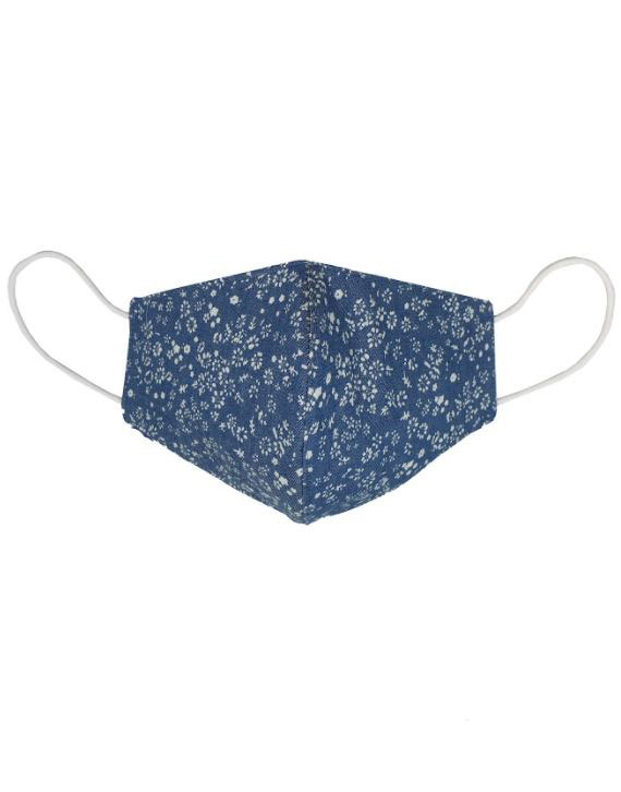Approved and Tested Reusable Hygienic Face Masks. Printed Flower Mask in Denim Fabric.